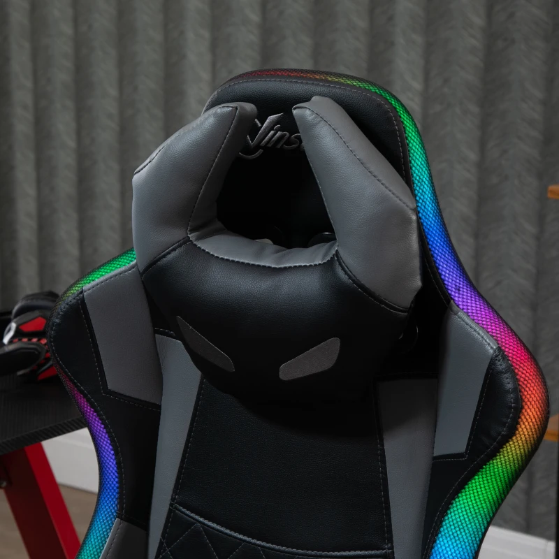 Vinsetto Ergonomic Gaming Chair with RGB LED Light, Lumbar Support, Gamer Recliner, Grey
