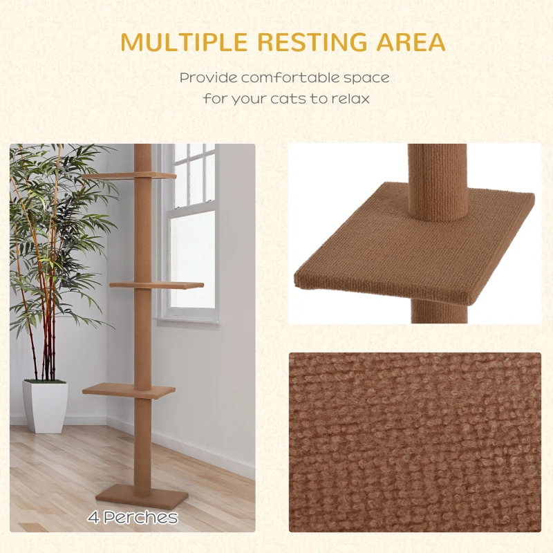 PawHut 4 platforme Stalp de Zgariere centru-activitate, tub reglabil, coloana de zgariat maro