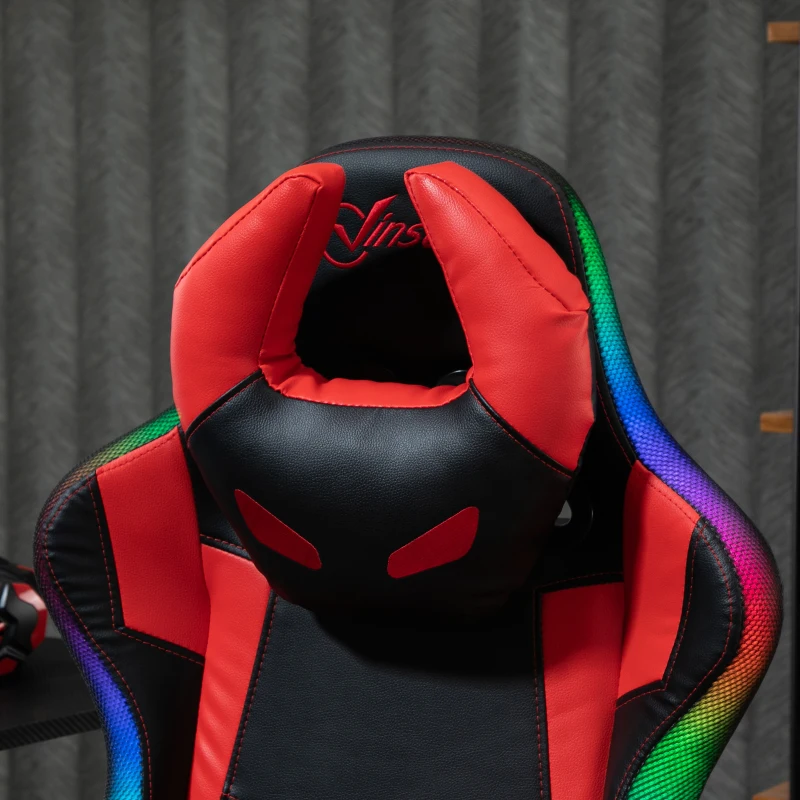 Vinsetto Reclining Gaming Chair with LED Lights, Ergonomic, Lumbar Support, Adjustable Armrest