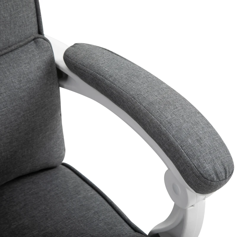 HOMCOM Fauteuil de Bureau Chaise de Bureau Ergonomique avec Repose-Pieds Rétractable, Dossier inclinable, tétière et Soutien des Lombaires, Réglable en Hauteur, en tissu Gris