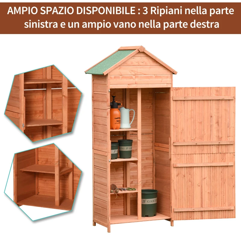 Outsunny Casetta in Legno da Giardino con 2 Ante, Armadio Porta Attrezzi con 3 Mensole, 89x50x190 cm,