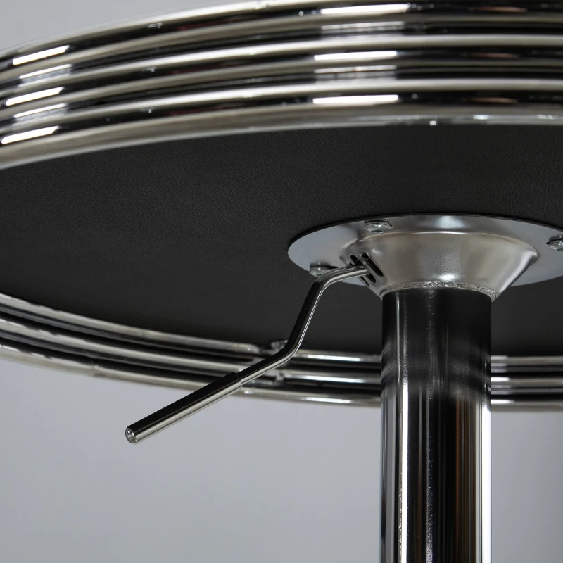 HOMCOM Round Height Adjustable Pub Table  bar Table Faux Leather Tabletop and Footrest