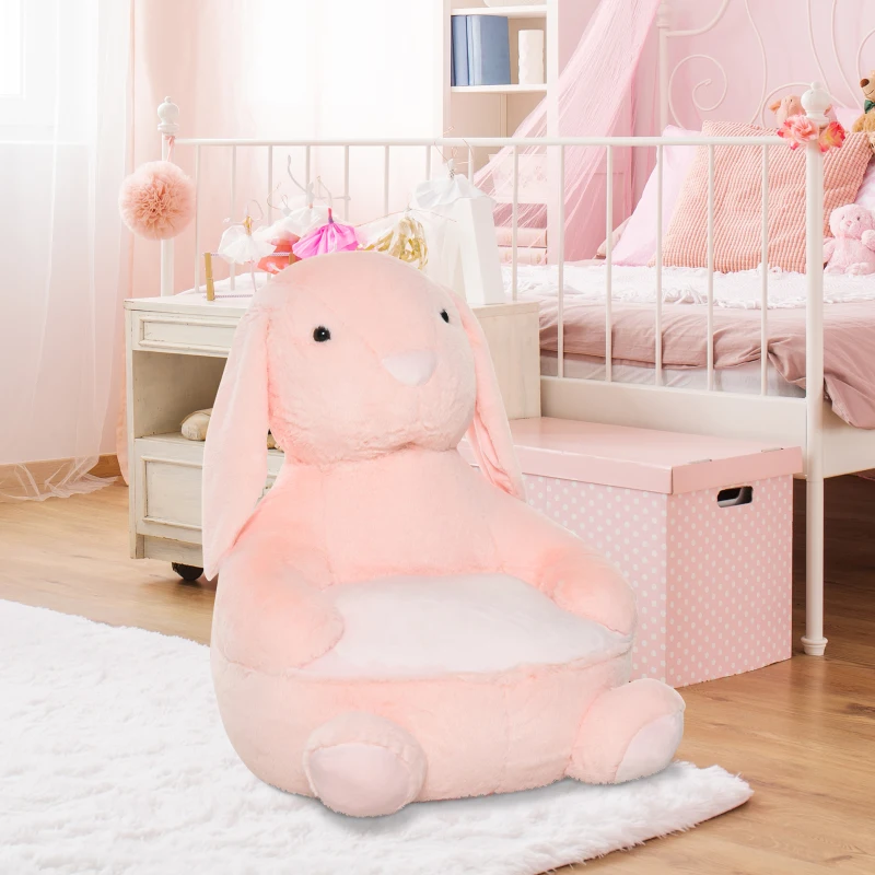 HOMCOM Kids Sofa Chair Children Plush Armchair Stuffed Cute Rabbit Toy Support Seat Learning Baby Nest Sleeping Cushion Bed Soft Snuggle Furniture 60 x 50 x 59cm Pink