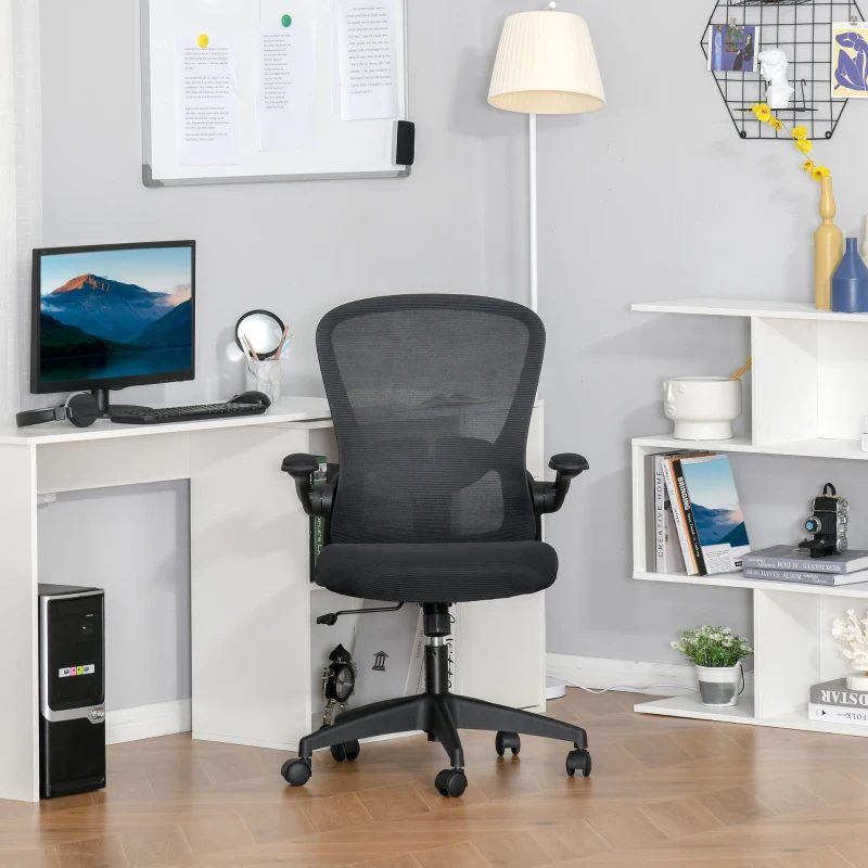 Vinsetto Chaise de Bureau Ergonomique Hauteur réglable pivotante 360° Fonction à Bascule verrouillable Support lombaires Tissu Maille Noir