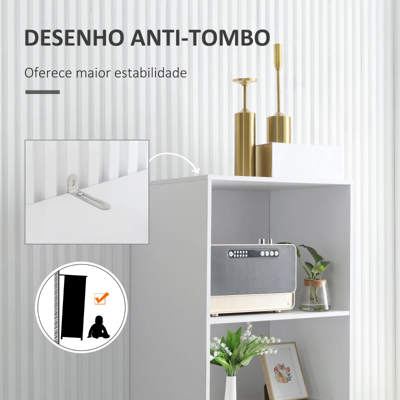 HOMCOM Estante com 2 Prateleiras Abertas e 3 Gavetas Armário de Sala de Estar de Estilo Moderno 50x39x169,5cm Branco Cinza