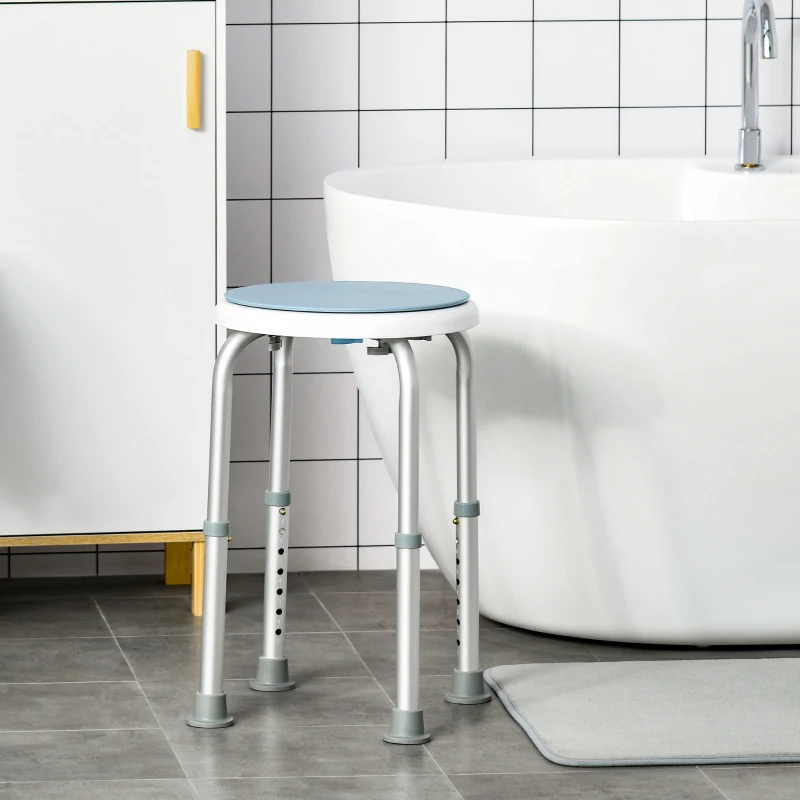 HOMCOM 360° Swivel Shower Chair, Height Adjustable Aluminium Shower Stool with Non-Slip Feet for Disabled, Elderly, Blue