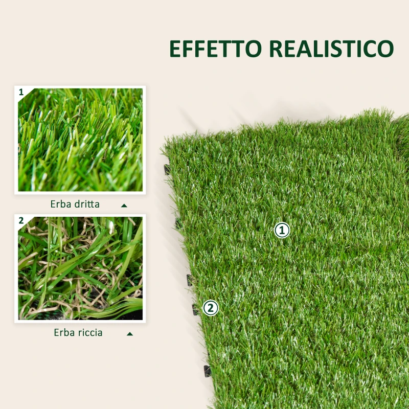 Outsunny Prato Sintetico per Giardino Set di 10pz Erba Finta Artificiale Esterno