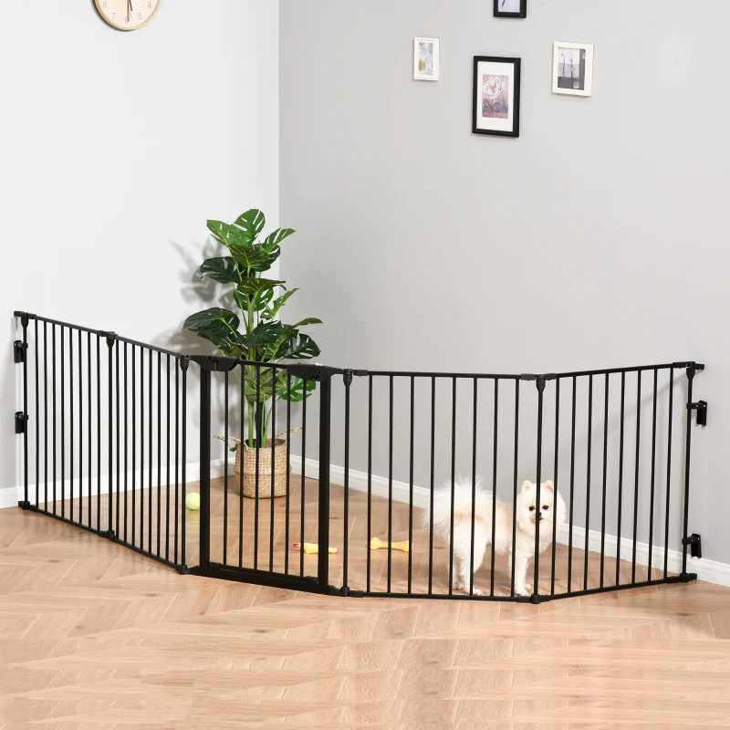 PawHut 5 Panels Pet Playpen Metal Fence w/ Walk Through Door - Black
