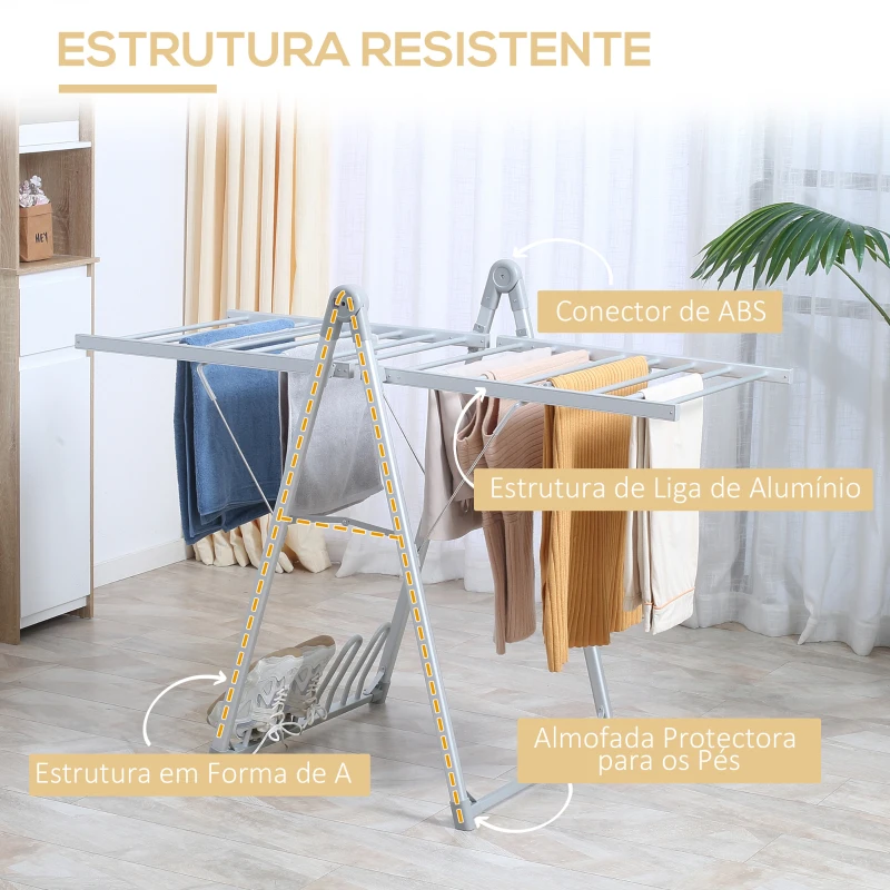 HOMCOM Estendal Elétrico Dobrável com Alças 230W Secador de Roupa com Suporte para 2 Sapatos 134x66x100cm Prata