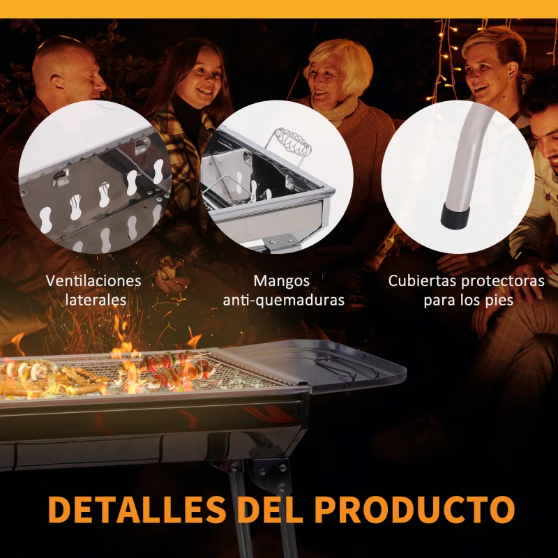 Outsunny Barbacoa de Carbón Portátil Parrilla de Carbón Plegable Barbacoa de BBQ Vegetal al Aire Libre Facil de Llevar para Exterior Acampada Picnic 104x33x70cm