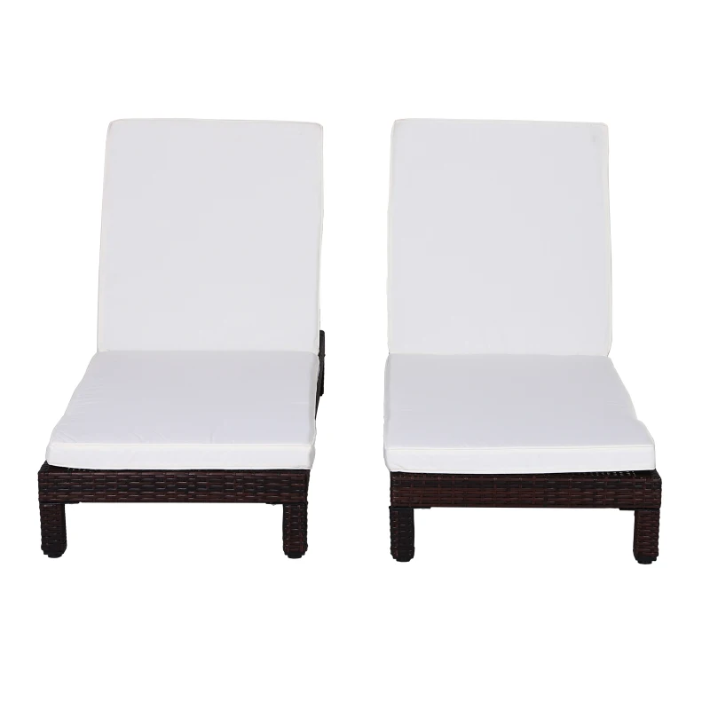 Outsunny Conjunto de 2 Tumbonas de Jardín Tumbonas de Ratán PE Reclinable en 5 Posiciones para Terraza Patio 196x65x22 cm Marrón