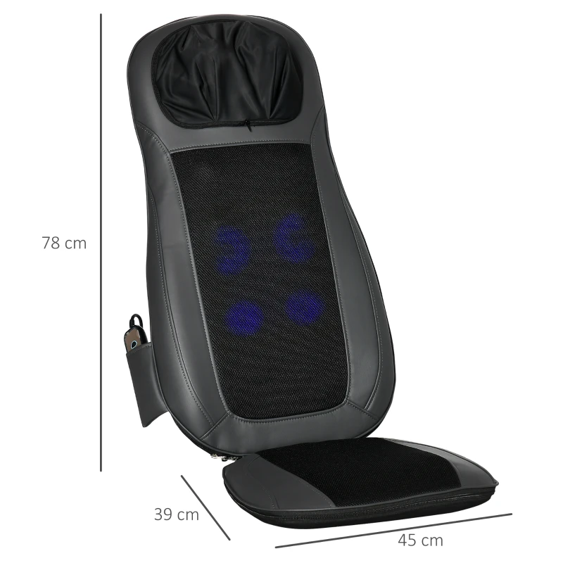 HOMCOM Massageador de Assento com Aquecimento Tapete de Massagem Shiatsu com Controlo Remoto 8 Motores de Vibração 45x39x78cm Preto