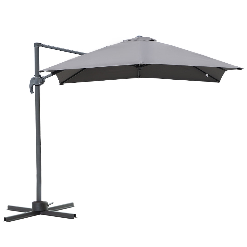 Outsunny Sombrilla de Aluminio Jardín 245x245x248 cm Parasol Excéntrico con Rotación 360° Inclinación de 5 Niveles con Manivela y Ventilación para Patio Terraza Gris