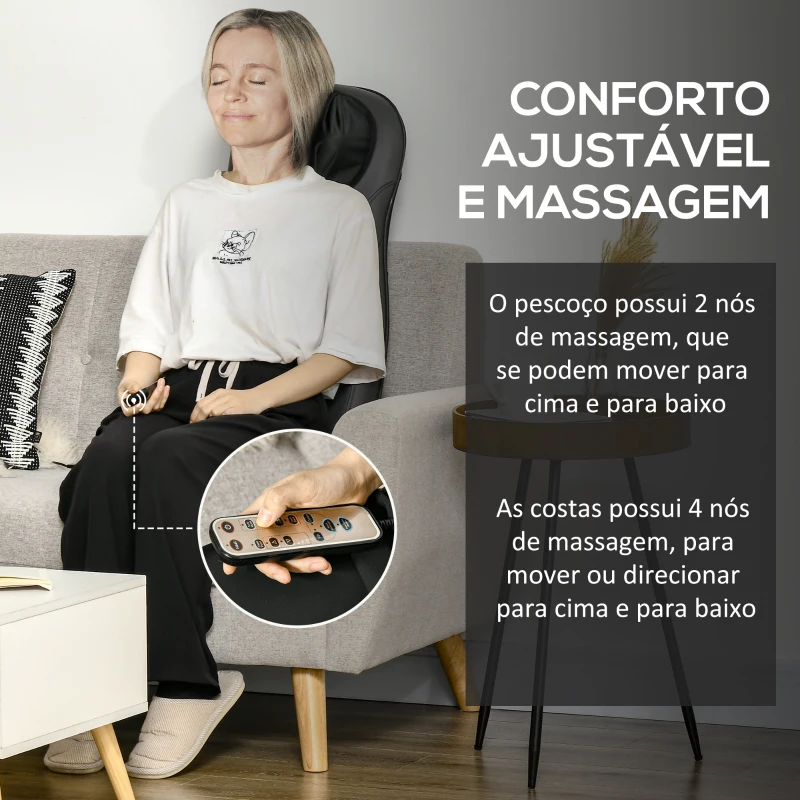 HOMCOM Massageador de Assento com Aquecimento Tapete de Massagem Shiatsu com Controlo Remoto 8 Motores de Vibração 45x39x78cm Preto