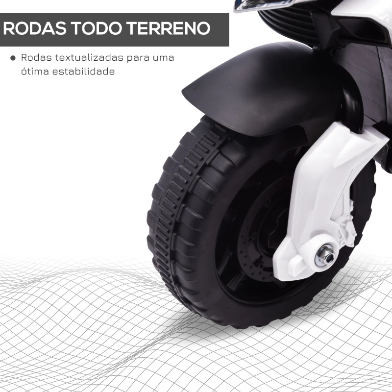 HOMCOM Moto Elétrica 6V com Faróis Buzina 2 Rodas de Equilibrio Velocidade Máx. de 3km/h 88,5x42,5x49cm Branco