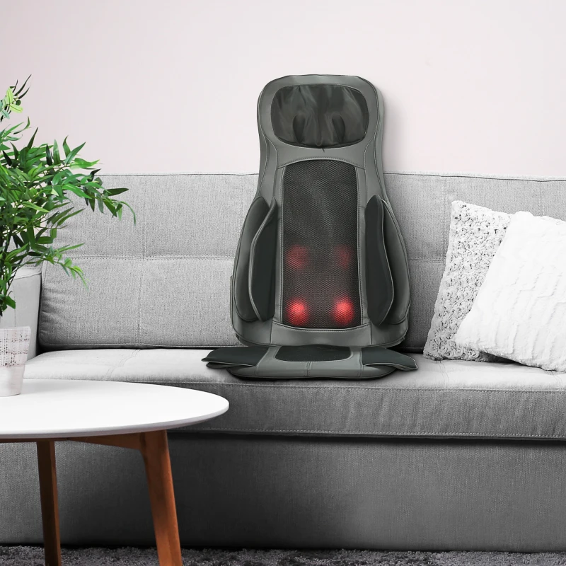 HOMCOM Massageador de Assento com Aquecimento Tapete com Massagem Shiatsu com Controlo Remoto 16 Motores de Vibração 52x39x78cm Preto