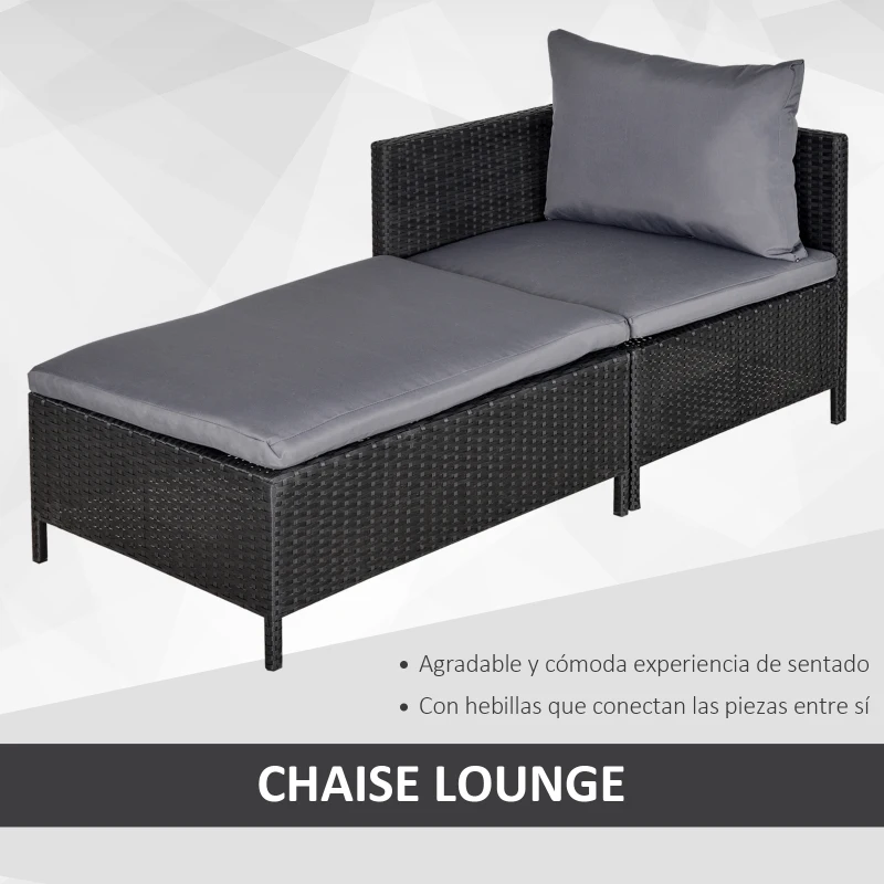 Outsunny Conjunto de Muebles de Jardín 4 Piezas Ratán Doble Sofá Mesa de Café Taburete con Cojines Acolchados para Exteriores Marco de Metal Negro