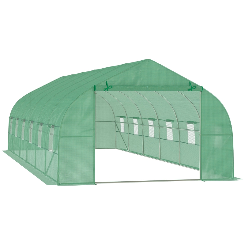Outsunny Invernadero de Túnel 800x300x200 cm con 12 Ventanas y Puerta Enrollable Cubierta PE 140 g/m² y Acero Techo Puntiagudo para Cultivo de Plantas Verduras Verde
