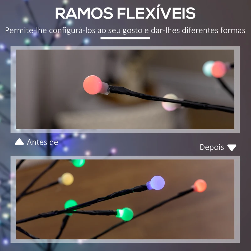 HOMCOM Árvore Sintética com 120 Luzes LED IP44 Ajustável em 7 Modos Ramos Flexíveis Decoração de Natal 55x55x150cm Preto