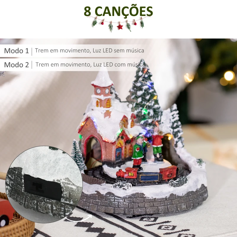 HOMCOM Aldeia de Natal com Luzes LED Trem Giratório e Música Decoração de Natal 20x19,5x20cm Multicor