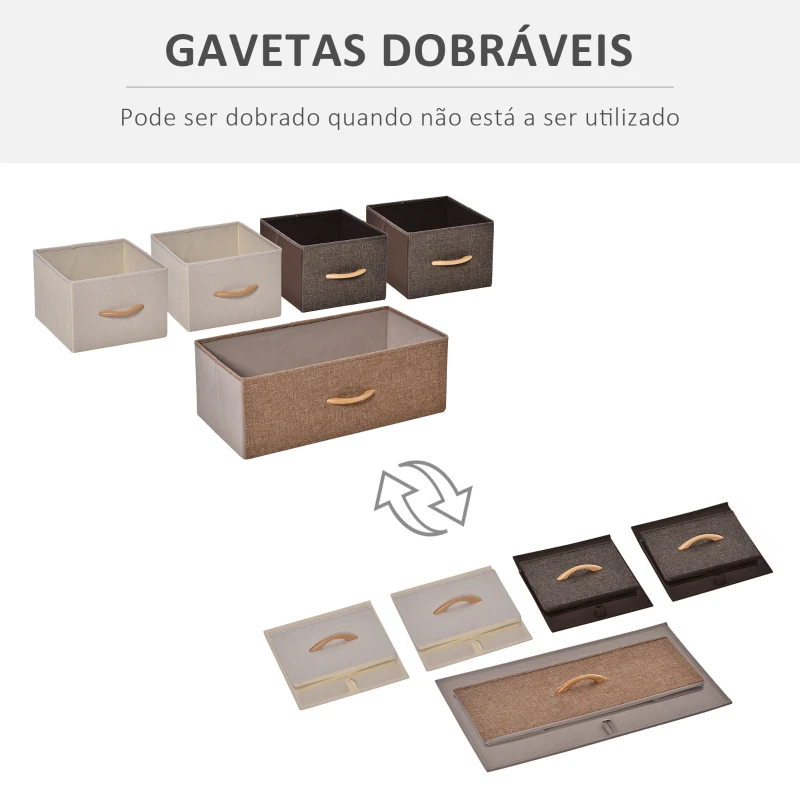 HOMCOM Cómoda com 5 Gavetas de Tecido Amovíveis e Dobráveis Base Elevada Armário de Armazenamento 87,5x29x58cm Multicor