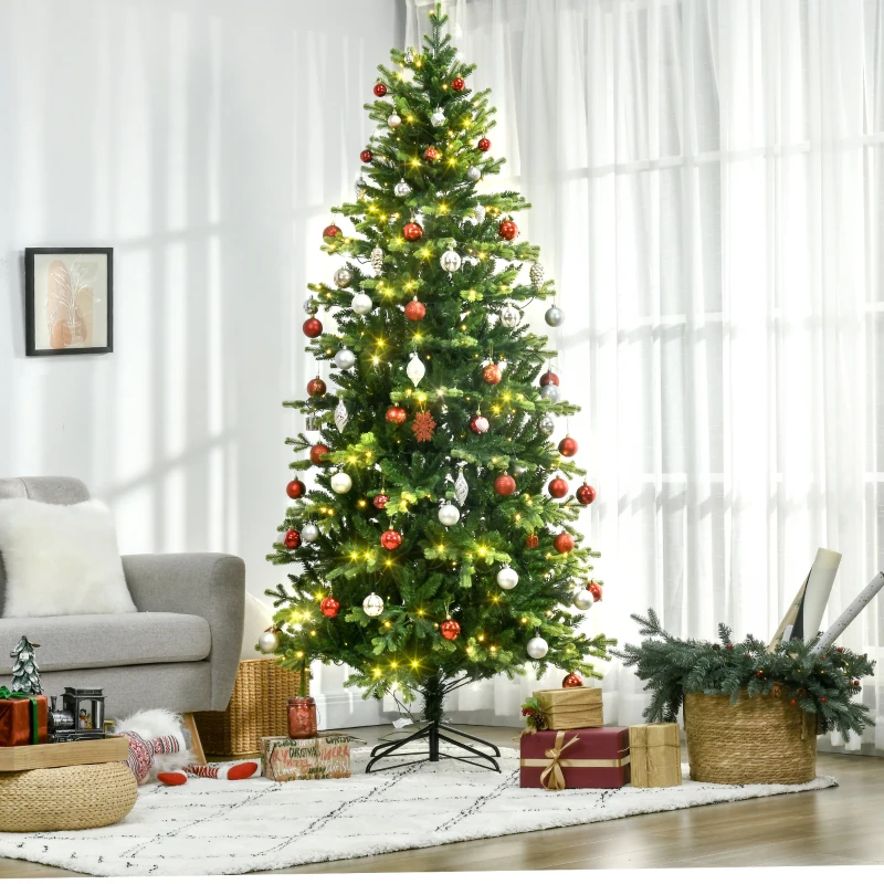 HOMCOM Árvore de Natal Artificial Altura 228cm Ignífugo com 2310 Ramos 400 Luces LED Folhas de PVC Ø96x228 cm Verde