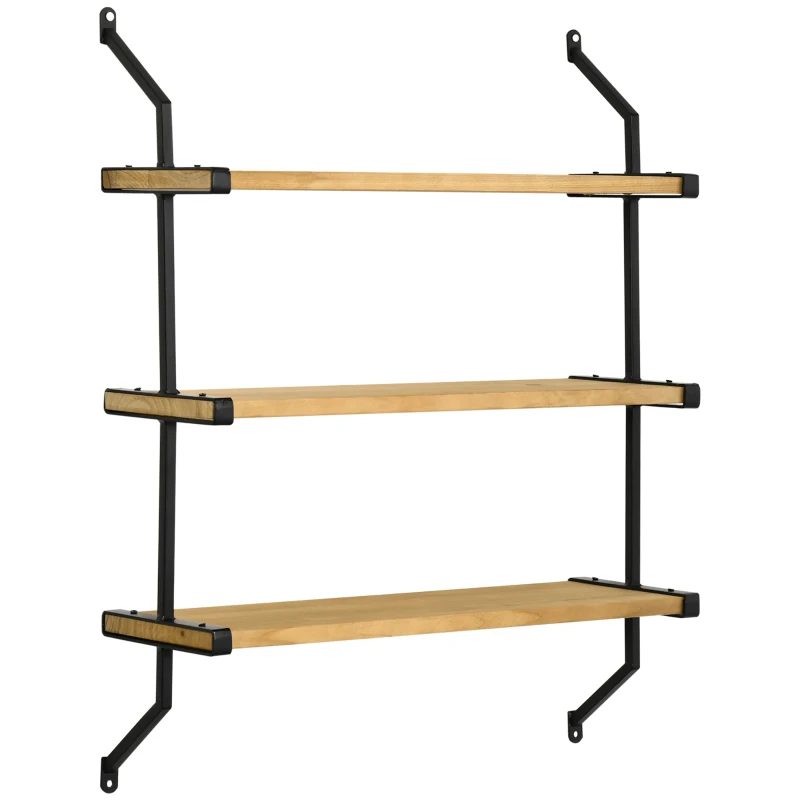 HOMCOM Estante de Parede de 3 Níveis Estante Flutuante de Madeira para Sala de Estar Dormitório Cozinha Sala de Jantar 51x15x63,5cm Madeira