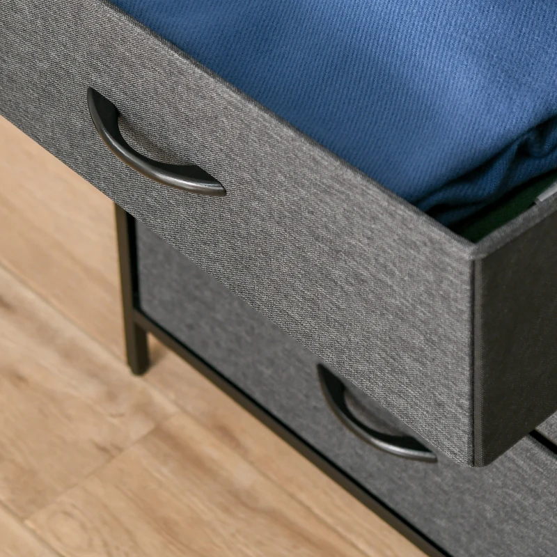 HOMCOM Cómoda com 4 Gavetas Dobráveis e Prateleira Aberta Cómoda com Gavetas de Tecido Anti-Tombo 58x29x103cm Marrom e Cinza