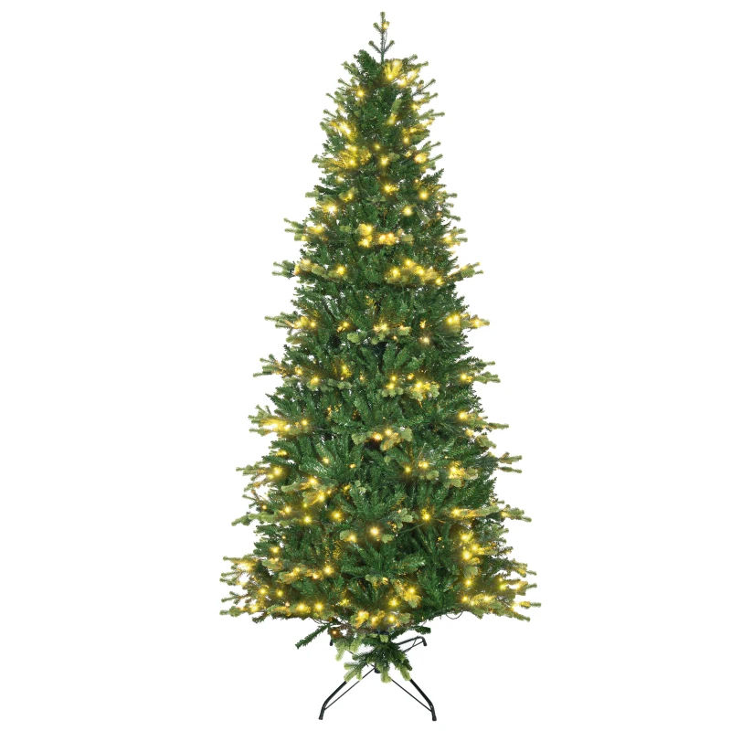 HOMCOM Árvore de Natal Artificial Altura 228cm Ignífugo com 2310 Ramos 400 Luces LED Folhas de PVC Ø96x228 cm Verde