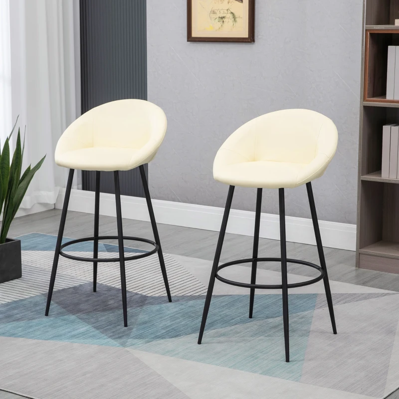 HOMCOM Conjunto de 2 Bancos Altos de Cozinha Estofados em PU Bancos de Bar com Base Antiderrapante e Apoio para os Pés 54x48,5x96cm Creme