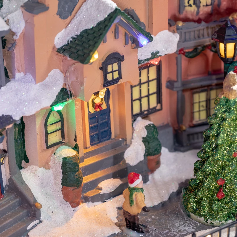 HOMCOM Aldeia de Natal  Cena de Decoração Natalícia Iluminada com Luzes LED Árvore de Natal Pai Natal e Renos 38,5x20,5x33cm Multicor