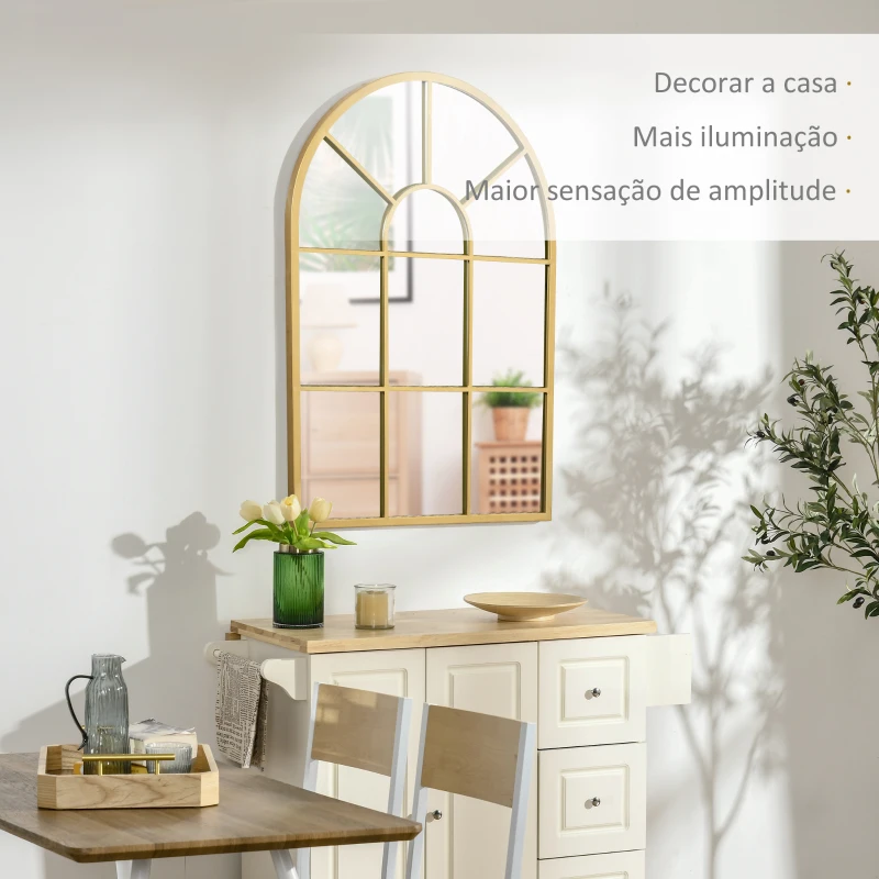 HOMCOM Espelho Decorativo de Parede 50x70cm Espelho de Metal para Sala de Jantar Dormitório Entrada Estilo Moderno Dourado