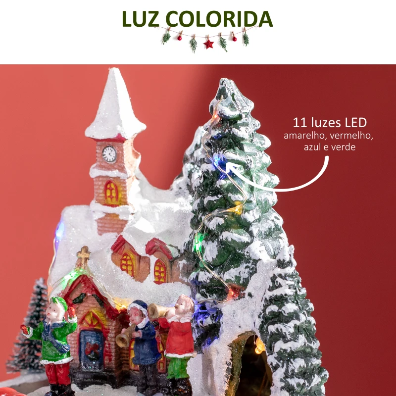 HOMCOM Aldeia de Natal com Luzes LED Trem Giratório e Música Decoração de Natal 20x19,5x20cm Multicor