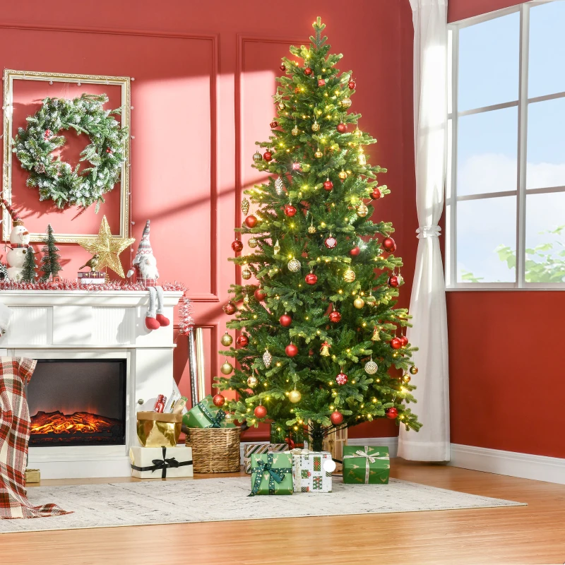 HOMCOM Árvore de Natal Artificial Altura 228cm Ignífugo com 2310 Ramos 400 Luces LED Folhas de PVC Ø96x228 cm Verde