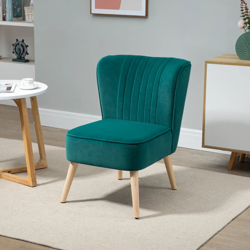 HOMCOM Fauteuil scandinave Fauteuil de salon Fauteuil relax Fauteuil velours pour chambre Pieds en Bois Massif revêtement velours Turquoise
