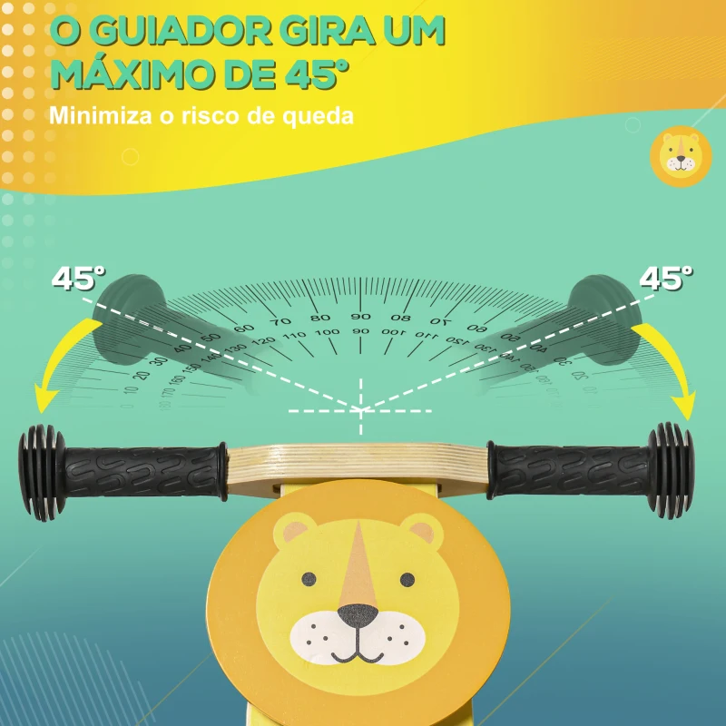 AIYAPLAY Bicicleta sem Pedais de Madeira 2 em 1 Triciclo Infantil com Assento Ajustável de 22-26cm 60x38x38cm Amarelo