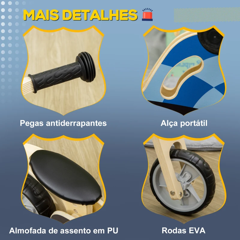 AIYAPLAY Bicicleta sem Pedais de Madeira para Crianças acima de 18 Meses Bicicleta de Equilíbrio Infantil 60x38x38cm Multicor