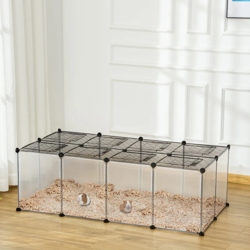 PawHut DIY Pet Playpen with Door Bottom 28 Panels Small Animal Cage for Guinea Pigs, Rabbit, Chinchilla, Hamsters, Transparent