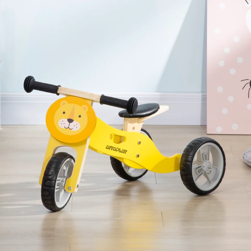 AIYAPLAY Bicicleta sem Pedais de Madeira 2 em 1 Triciclo Infantil com Assento Ajustável de 22-26cm 60x38x38cm Amarelo