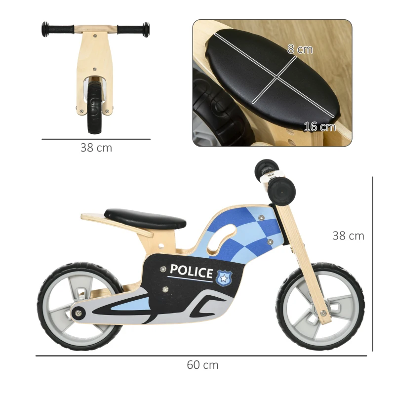 AIYAPLAY Bicicleta sem Pedais de Madeira para Crianças acima de 18 Meses Bicicleta de Equilíbrio Infantil 60x38x38cm Multicor