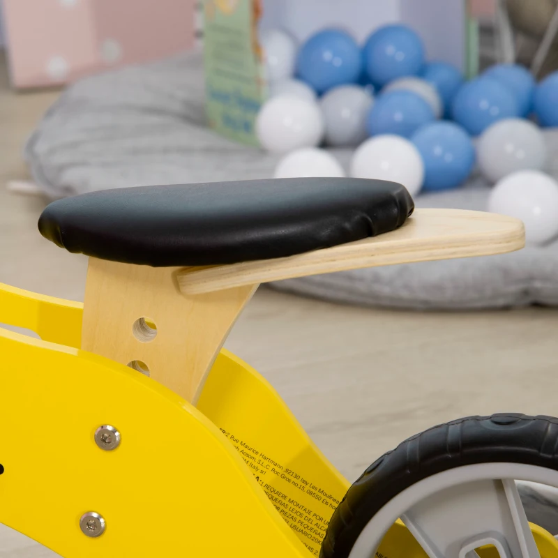 AIYAPLAY Bicicleta sem Pedais de Madeira 2 em 1 Triciclo Infantil com Assento Ajustável de 22-26cm 60x38x38cm Amarelo