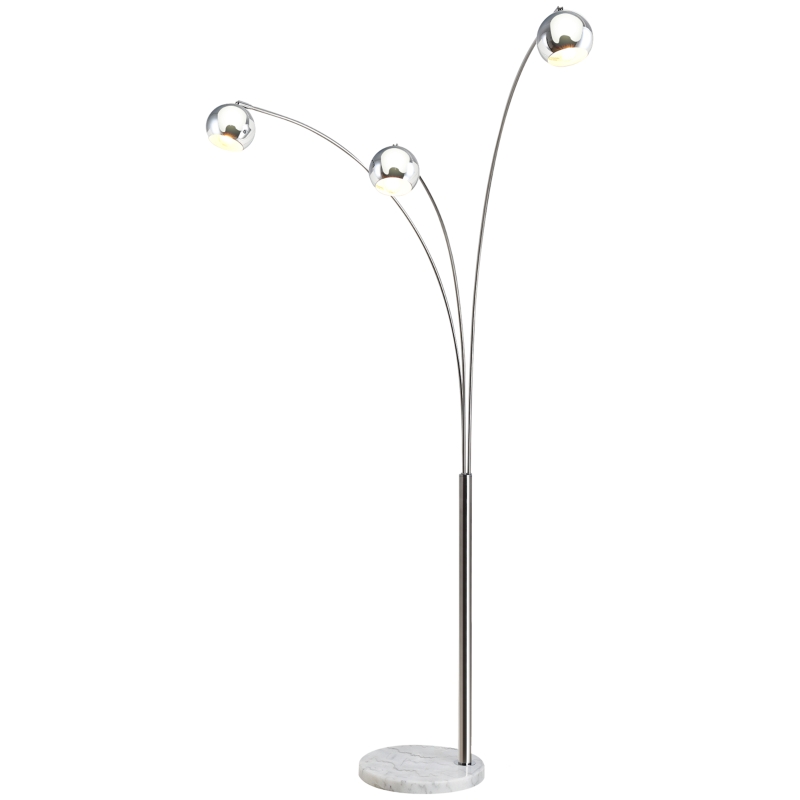 HOMCOM 3-Branch Futuristic Floor Lamp Metal Frame Multi-Light Shade Adjustable Rotating w/ Marble Base, 198cm, Silver
