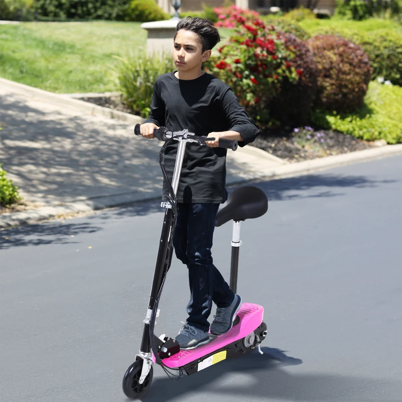 HOMCOM Foldable Electric Scooter Ride on for Kids 12V 120W W/Brake Kickstand-Pink