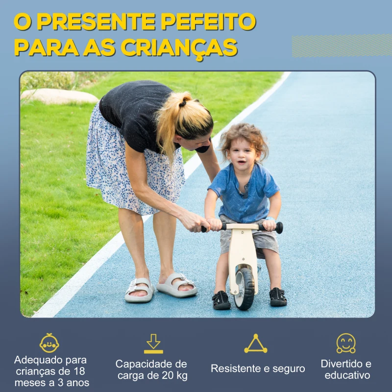 AIYAPLAY Bicicleta sem Pedais de Madeira para Crianças acima de 18 Meses Bicicleta de Equilíbrio Infantil 60x38x38cm Multicor