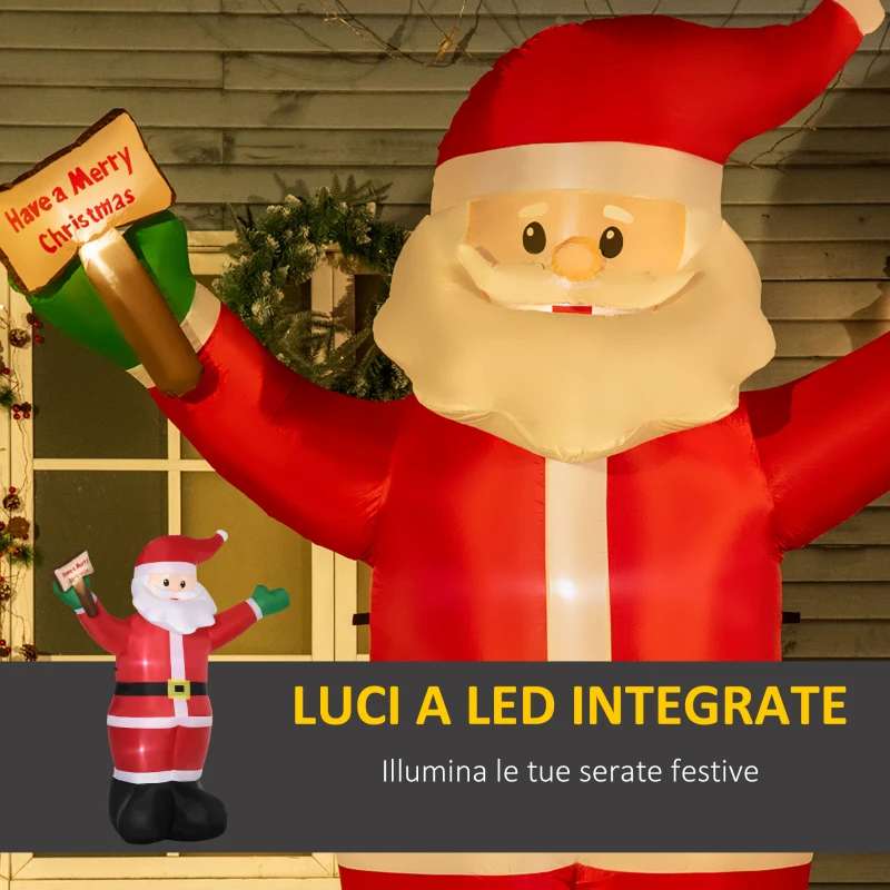 Outsunny  Babbo Natale Gonfiabile con Luci LED Bianche e Gonfiatore Incluso, 170x112x250 cm