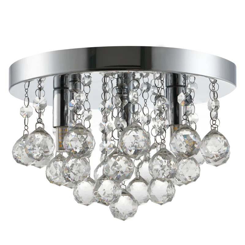 HOMCOM Mini Style Modern Crystal Ceiling Lamp Crystal Chandelier for Bedroom, Hallway, Kitchen, G9 Lamp Holder, Silver, Ф25 x 15cm