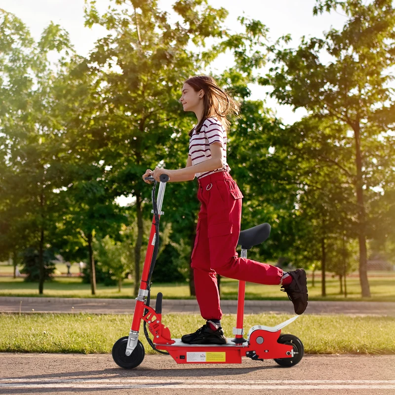 HOMCOM Foldable Electric Scooter for Teens Over 7 years old 12V Battery 120W-Red