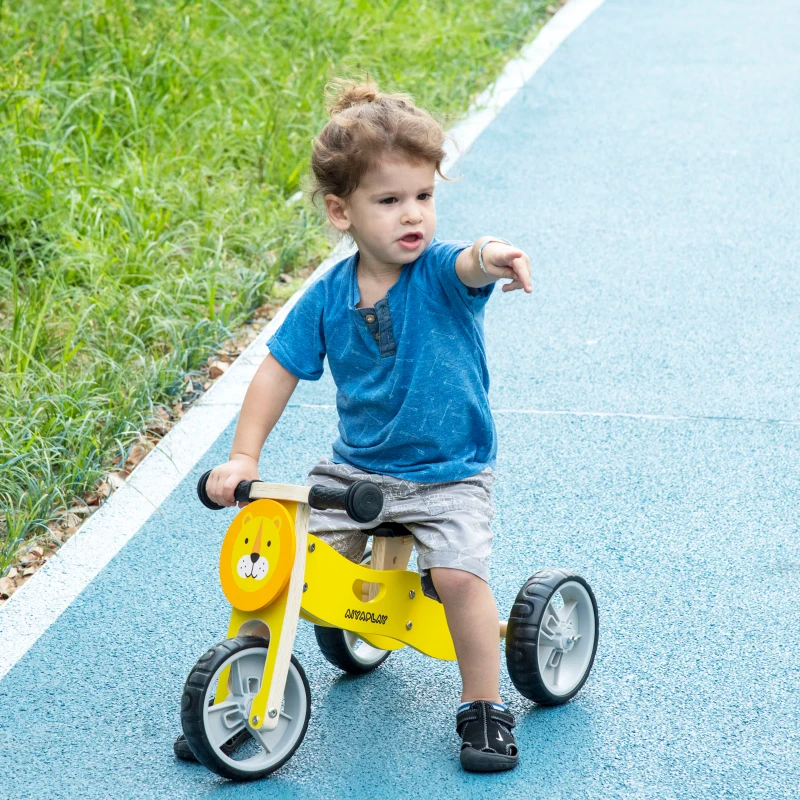 AIYAPLAY Bicicleta sem Pedais de Madeira 2 em 1 Triciclo Infantil com Assento Ajustável de 22-26cm 60x38x38cm Amarelo