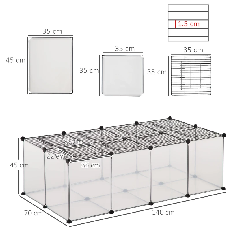 PawHut DIY Pet Playpen with Door Bottom 28 Panels Small Animal Cage for Guinea Pigs, Rabbit, Chinchilla, Hamsters, Transparent