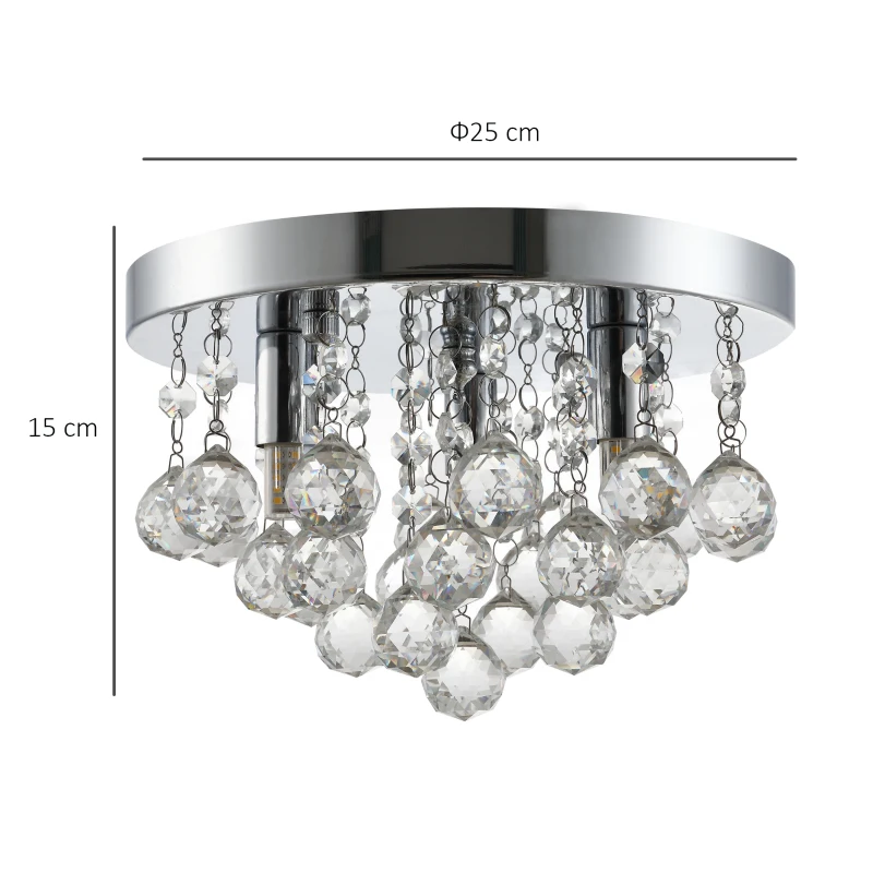 HOMCOM Mini Style Modern Crystal Ceiling Lamp Crystal Chandelier for Bedroom, Hallway, Kitchen, G9 Lamp Holder, Silver, Ф25 x 15cm